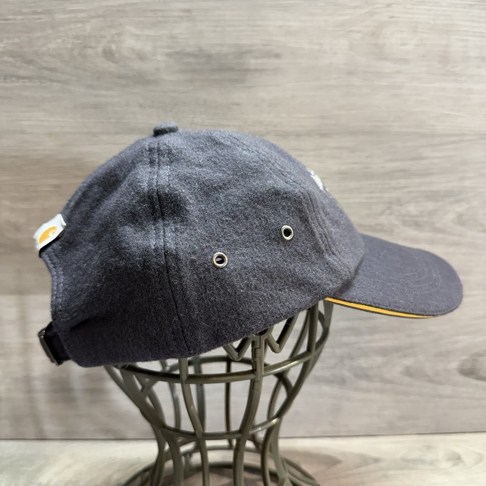 Carhartt Hat Logo Wool Baseball Cap Adjustable Strapback Gray Yellow Workwear - Picture 4 of 6